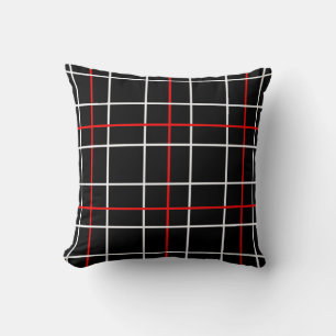 Red White Graphical Lines Black Plaid Design Throw Pillow