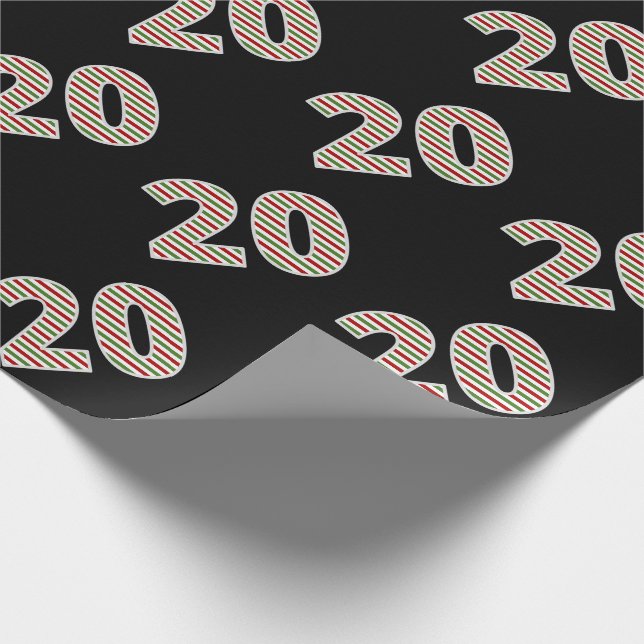Red, White, Green "20" 20th Event on Christmas Day Wrapping Paper (Corner)