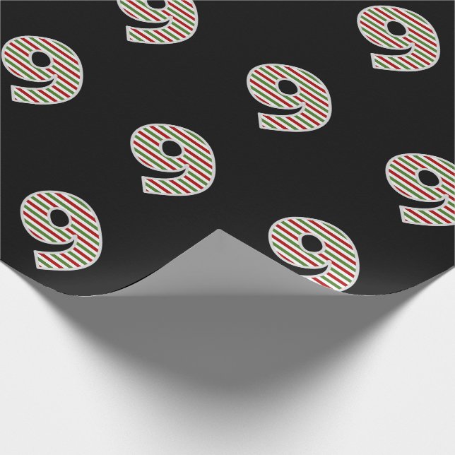 Red, White, Green "9" 9th Event on Christmas Day Wrapping Paper (Corner)