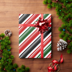 Red White Green Black Candy Cane Stripe Holiday Wrapping Paper