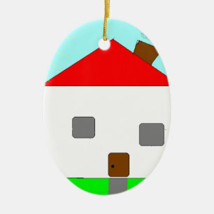 Red White Green Blue House Drawing, Art By Kids :) Ceramic Ornament