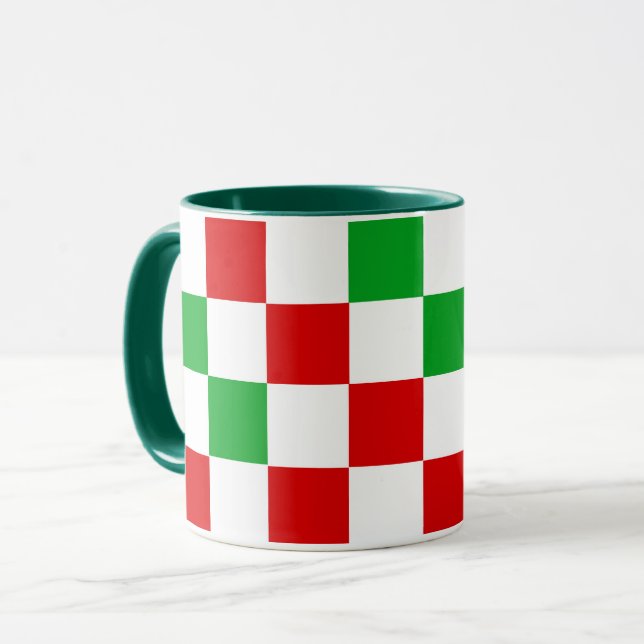Red White Green Chequered Pattern Design  Mug (Front Left)