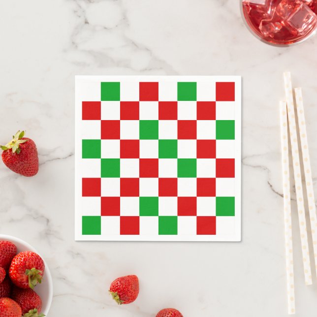 Red White Green Chequered Pattern Design  Napkin (Insitu)