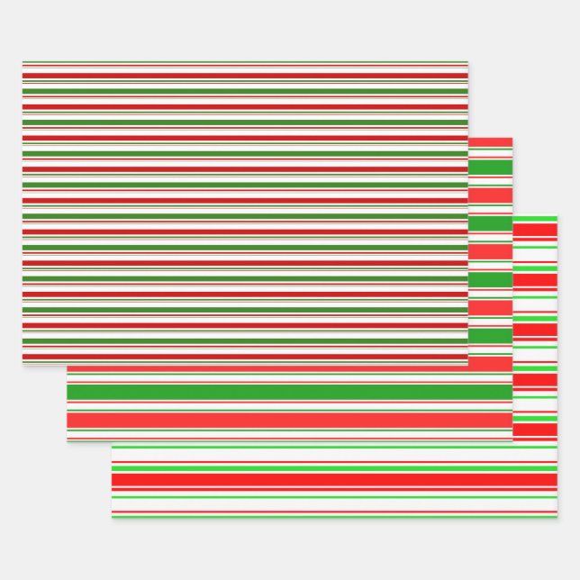 Red, White, Green Christmas-Style Lined Patterns Wrapping Paper Sheet (Set)