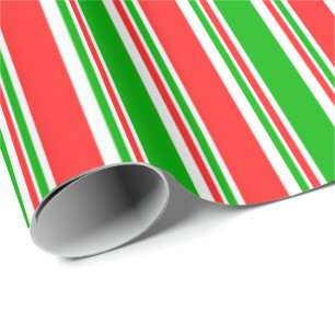 Red, White, Green Christmas-Themed Lines Pattern Wrapping Paper