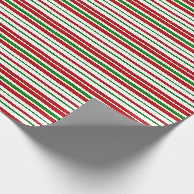 Red, White, Green Christmas-Themed Stripes Wrapping Paper (Corner)