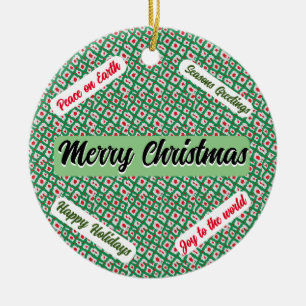 Red White Green Christmas Tree Ceramic Ornament