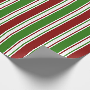 Red, White, Green Colored Christmas Themed Lines Wrapping Paper