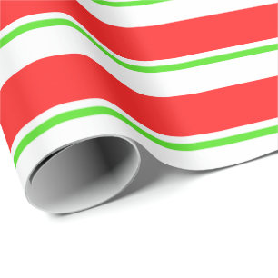 Red, White, Green Colored Christmas Themed Lines Wrapping Paper