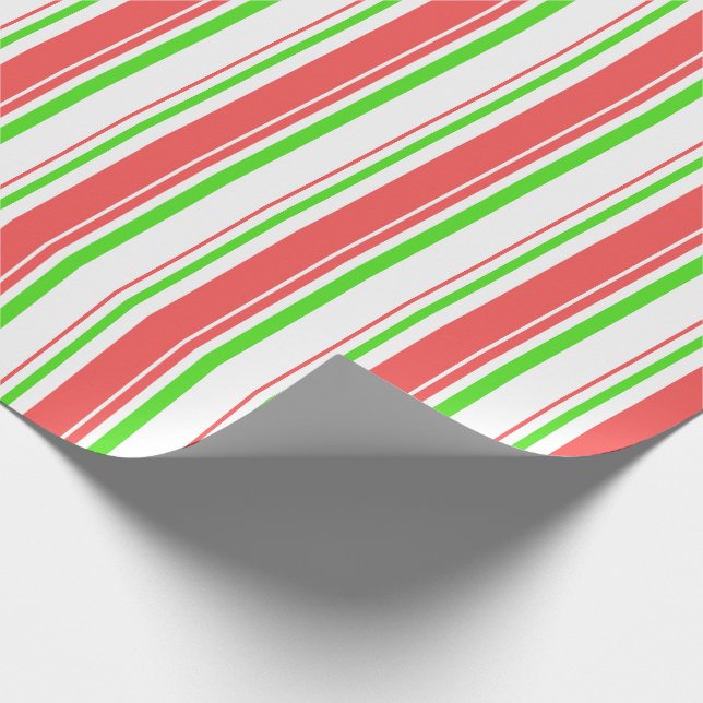 Red, White, Green Coloured Christmas-Style Lines Wrapping Paper (Corner)