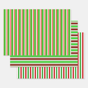 Red, White, Green Coloured Christmas-Style Pattern Wrapping Paper Sheet