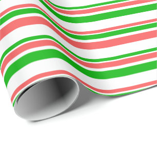 Red, White, Green Coloured Christmas-Style Stripes Wrapping Paper