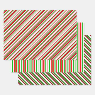 Red, White, Green Coloured Christmas Style Stripes Wrapping Paper Sheet