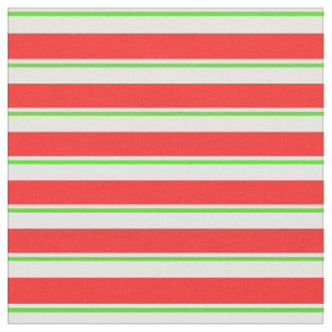 Red, White, Green Coloured Christmas Themed Lines Fabric