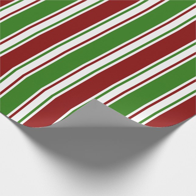 Red, White, Green Coloured Christmas Themed Lines Wrapping Paper (Corner)