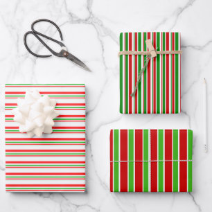 Red, White, Green Coloured Christmas-Themed Lines Wrapping Paper Sheet