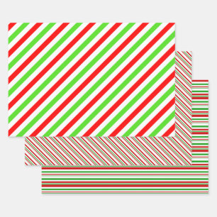 Red, White, Green Coloured Christmas Themed Lines Wrapping Paper Sheet