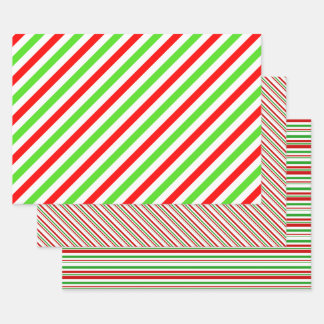 Red, White, Green Coloured Christmas Themed Lines Wrapping Paper Sheet