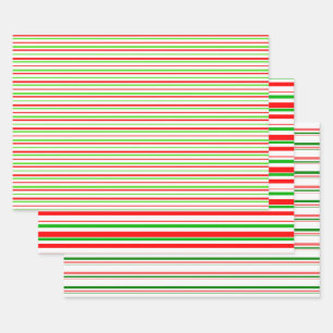 Red, White, Green Coloured Christmas Themed Lines Wrapping Paper Sheet