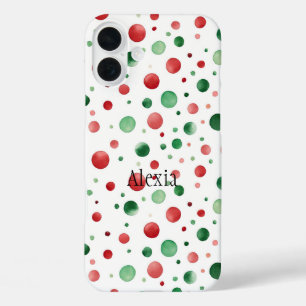 Red White Green Dots Christmas iPhone 16 Plus Case