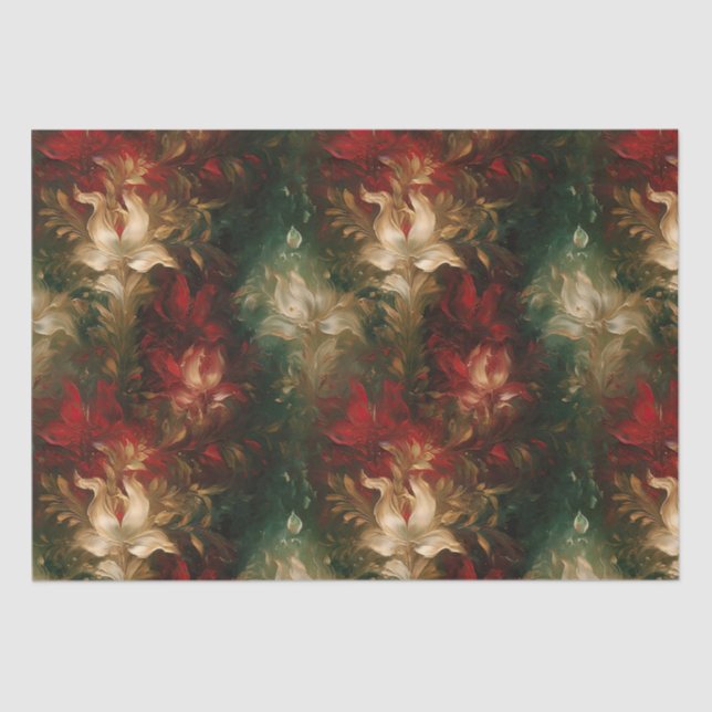 Red White Green Floral Tissue Paper (Front)
