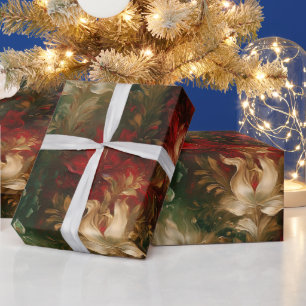 Red White Green Floral Wrapping Paper