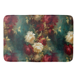 Red White Green Flowers Bath Mat