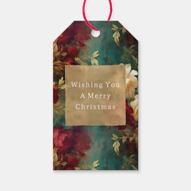 Red White Green Flowers Gift Tags (Front)