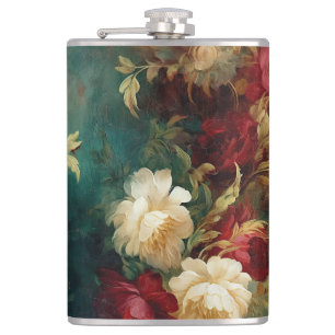 Red White Green Flowers Hip Flask