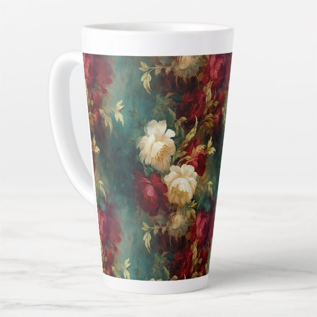 Red White Green Flowers Latte Mug (Left Angle)