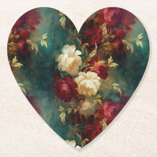Red White Green Flowers Paper Coaster