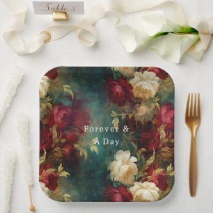 Red White Green Flowers Paper Plate