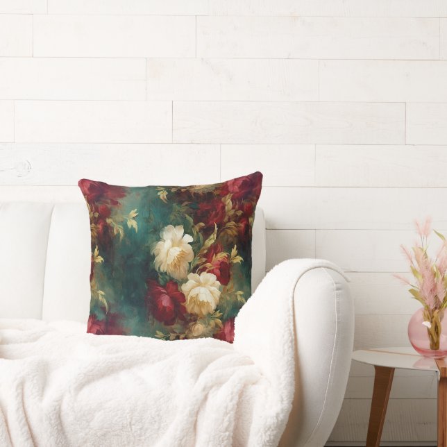 Red White Green Flowers Throw Pillow (Couch)