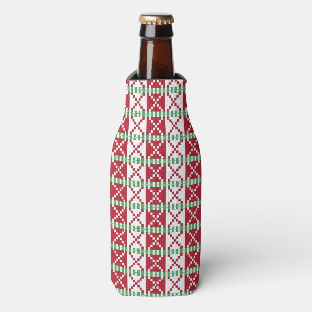 Red, white, green Latvian Latgale Ethnic Folk art Bottle Cooler (Bottle Front)