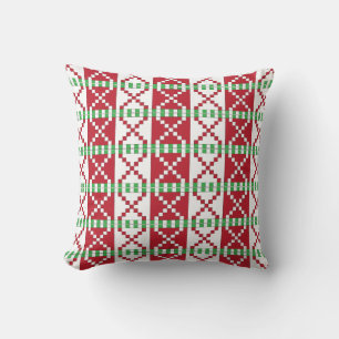 Red, white, green Latvian Latgale Ethnic Folk art Throw Pillow