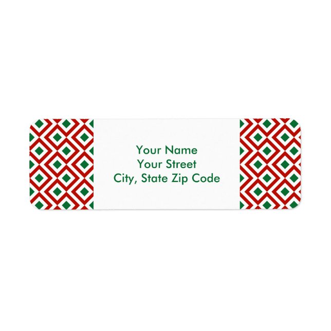 Red, White, Green Meander return address label (Front)