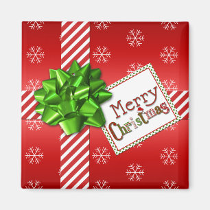 Red White Green Merry Christmas Snowflakes Magnet