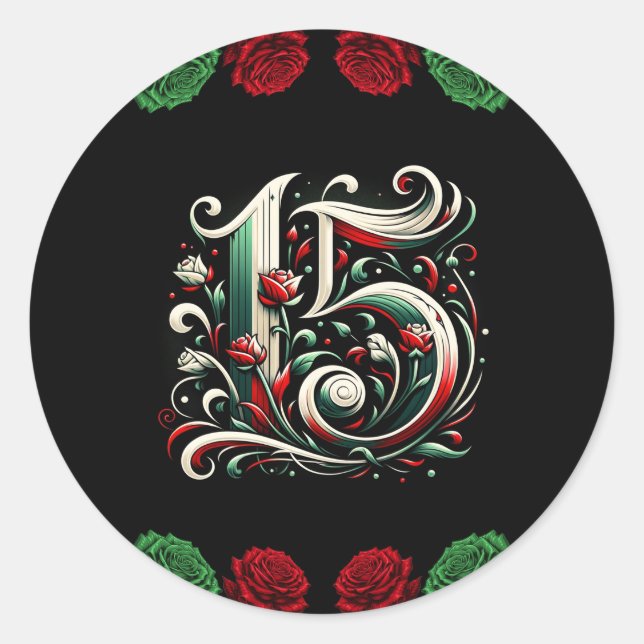 Red White Green Mis Quince Anos 15 Quinceañera Classic Round Sticker (Front)