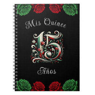 Red White Green Mis Quince Anos 15 Quinceañera Notebook