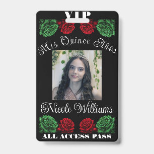 Red White Green Mis Quince Anos 15 Quinceañera VIP Badge