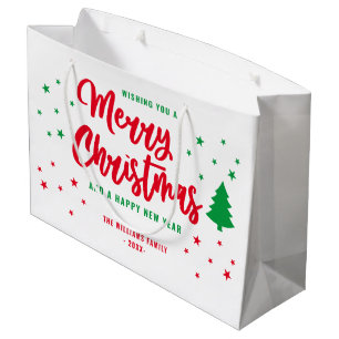 Red White Green Non Photo Family Merry Christmas Large Gift Bag