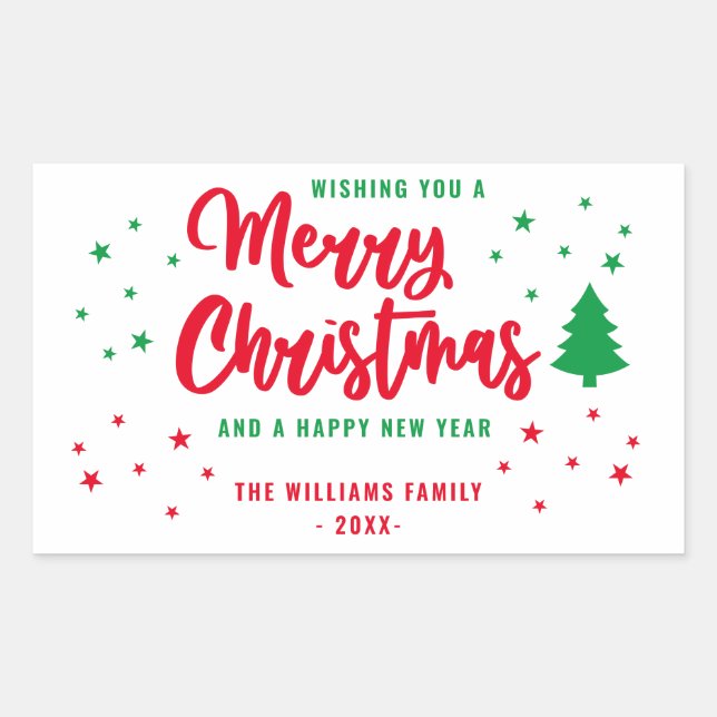 Red White Green Non Photo Family Merry Christmas Sticker (Front)