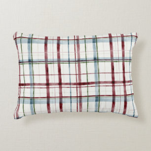 Red White Green Plaid Stripes Accent Pillow