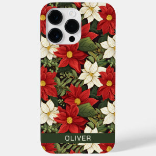 Red White Green Poinsettia Flowers Pattern Case-Mate iPhone 14 Pro Max Case