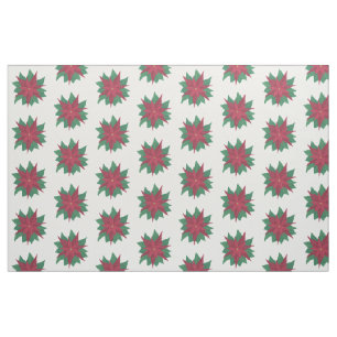 Red White Green Poinsettias Christmas Fabric