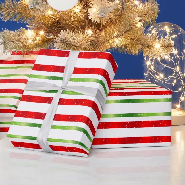 Red White & Green Striped Christmas Wrapping Paper (Holidays)