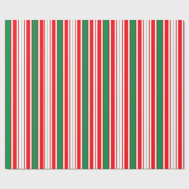 Red White & Green Striped Christmas Wrapping Paper (Seam)