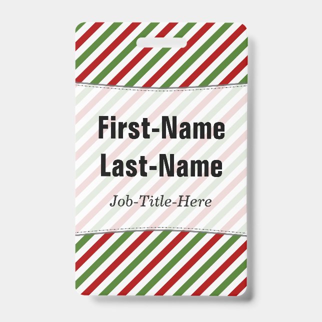 Red, White & Green Striped Pattern; Custom Name Badge (Front)