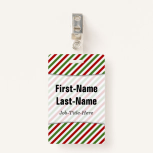 Red, White & Green Striped Pattern; Custom Name Badge