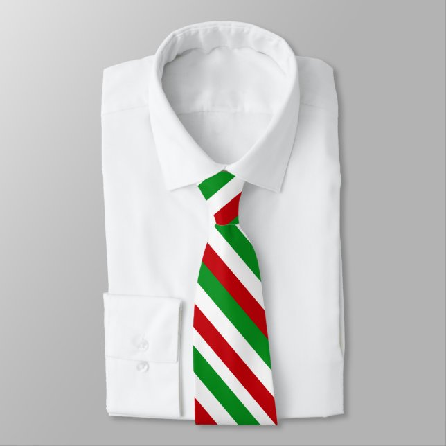 Red, White, Green Striped Pattern Tie (Tied)